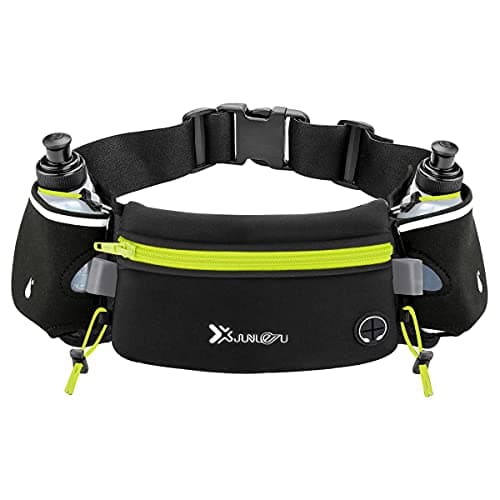 Number-one Running Belt with Water Bottles(2 x 175ML), Hydration Belt Waterproof Waist Pack Bag Fits iPhones Adjustable Sports Waist Pouch for Marathon Running Hiking Cycling,Green
