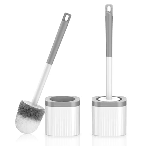 EZKEY Toilet Brush 2 Pack Compact Toilet Bowl Brush and Holder Set with Nylon Bristles Toilet Cleaner Brush Hidden Toilet Scrubber Brush for Bathroom Cleaning Grey White