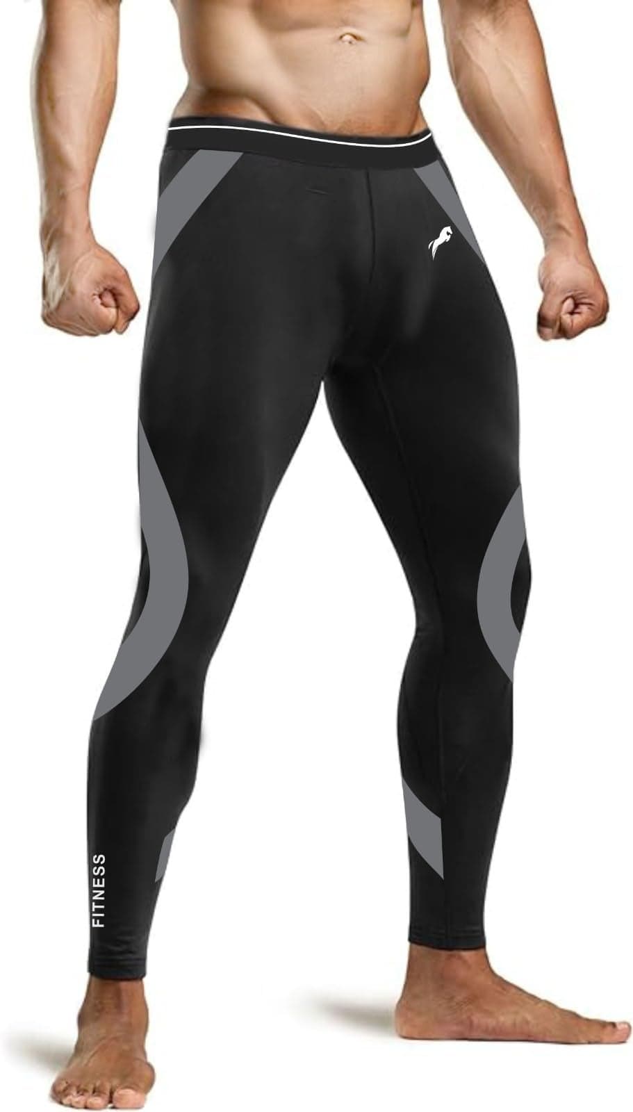 JUST RIDER Men's Mid Rise Running Full Length Athletic Tights Compression Lower Sport Leggings Gym Fitness Sportswear Training Yoga Pants For Men & Women (2Xl) Black