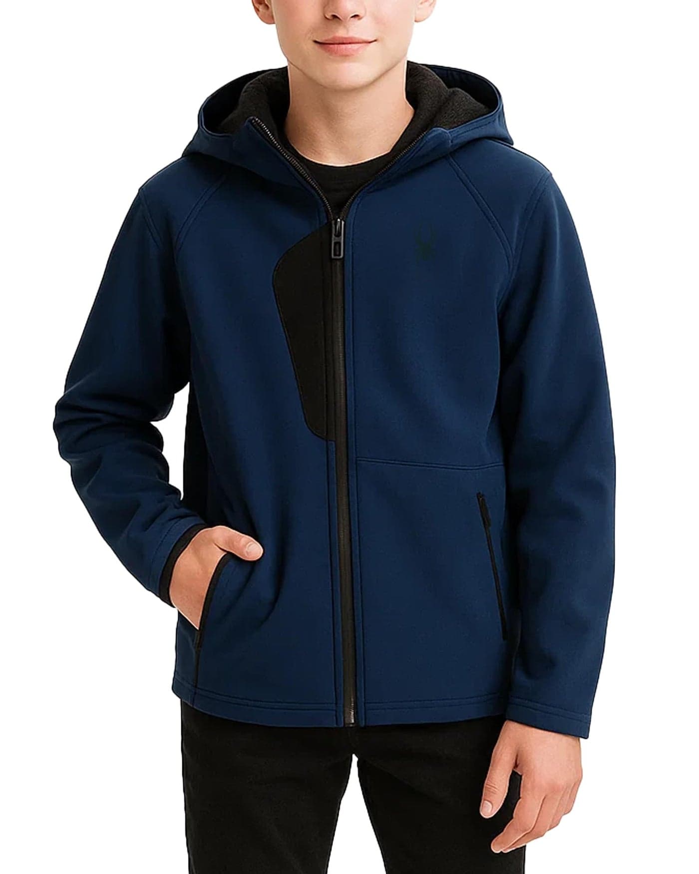 Spyder Boys Softshell Jacket - Cozy Insulated Polar Fleece Lined Softshell Winter Coat Hooded Windbreaker Jacket for Boys, Size 14-16, Navy Deep