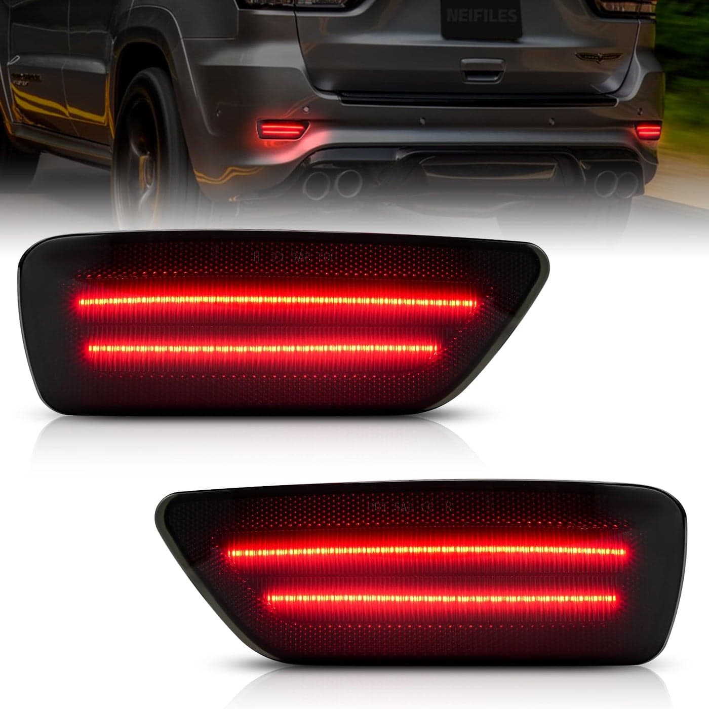 NEIFILES LED Rear Bumper Reflector Lights Compatible with Jeep Compass 20112017 Fog Light Assembly for Grand Cherokee 20122018 Patriot 20132017 Dodge Journey 20112020 Pack of 2