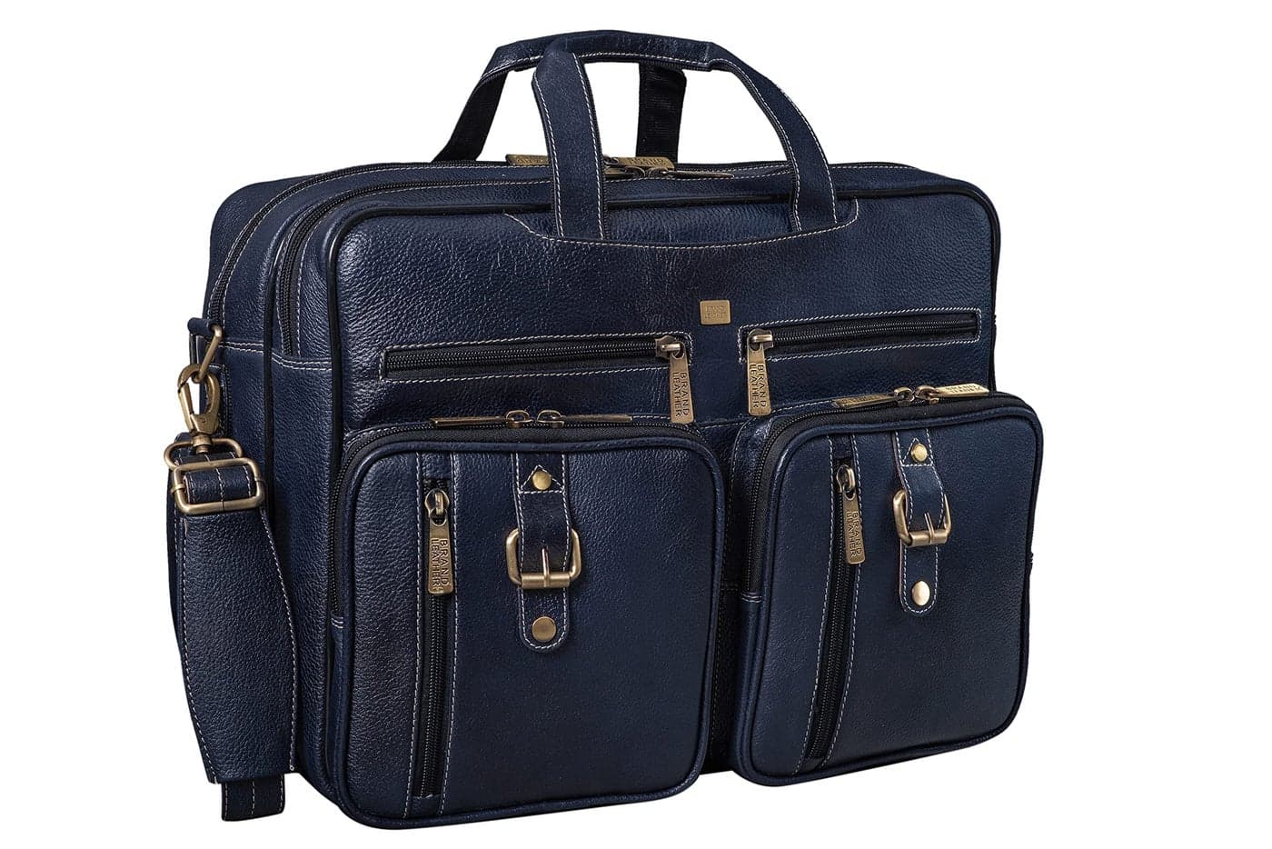 BRAND LEATHER Genuine Leather Convertible Backpack 16" Laptop Messenger Bag Multi-Functional Business Briefcase for Men (BLUE)