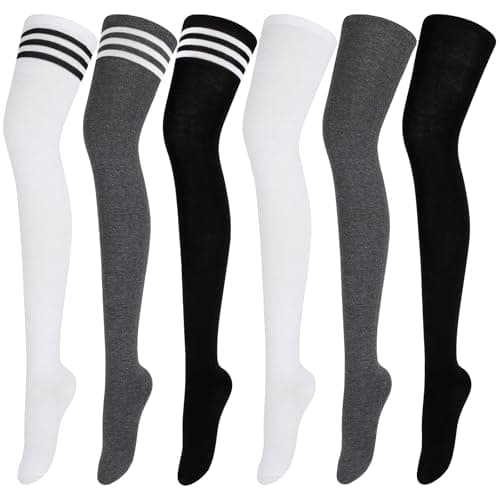 Aneco 6 Pairs Thigh High Socks Over Knee High Stockings Extra Long Leg Warmers for Women