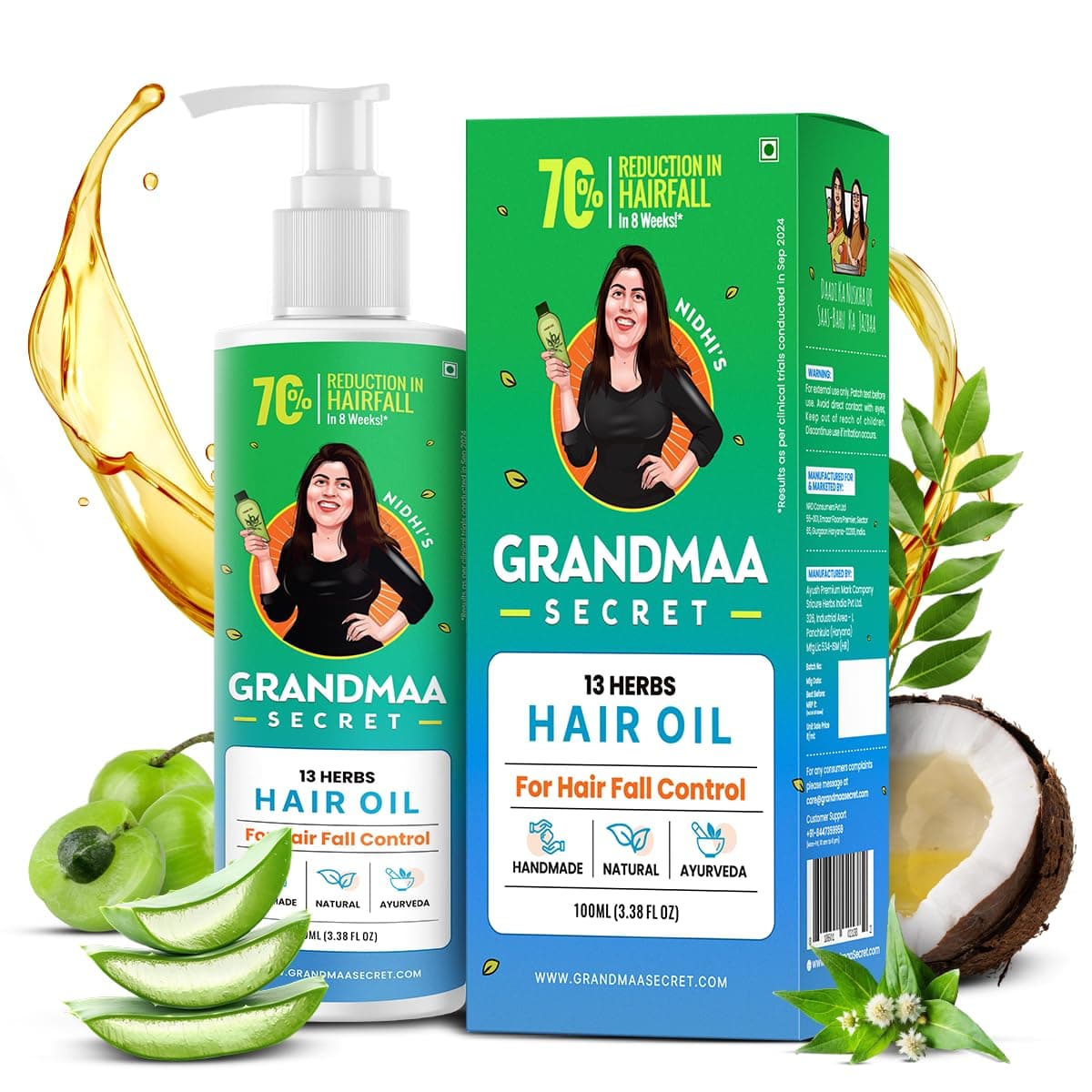 NIDHIS GRANDMAA SECRET 13 Herbs Hair Oil For Men Women Promotes Hair Growth Reduces Hair Fall Handmade Natural Hair Oil with Curry Leaves Hair Fall Control Oil For Dry Damaged Hair 100 mL