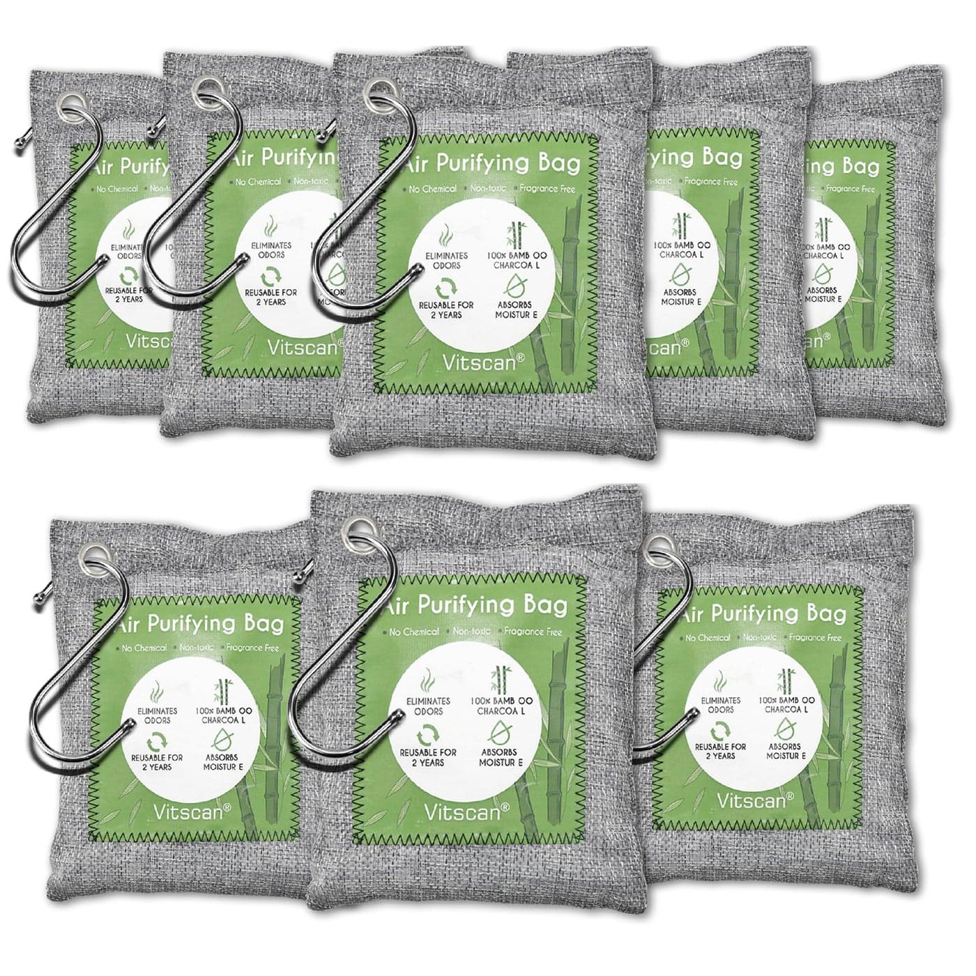 8 Pack Bamboo Charcoal Air Purifying Bag Activated Charcoal Bags Odor Absorber Moisture Absorber Natural Car Air Freshener Shoe Deodorizer Odor Eliminators For Home Pet Closet Car