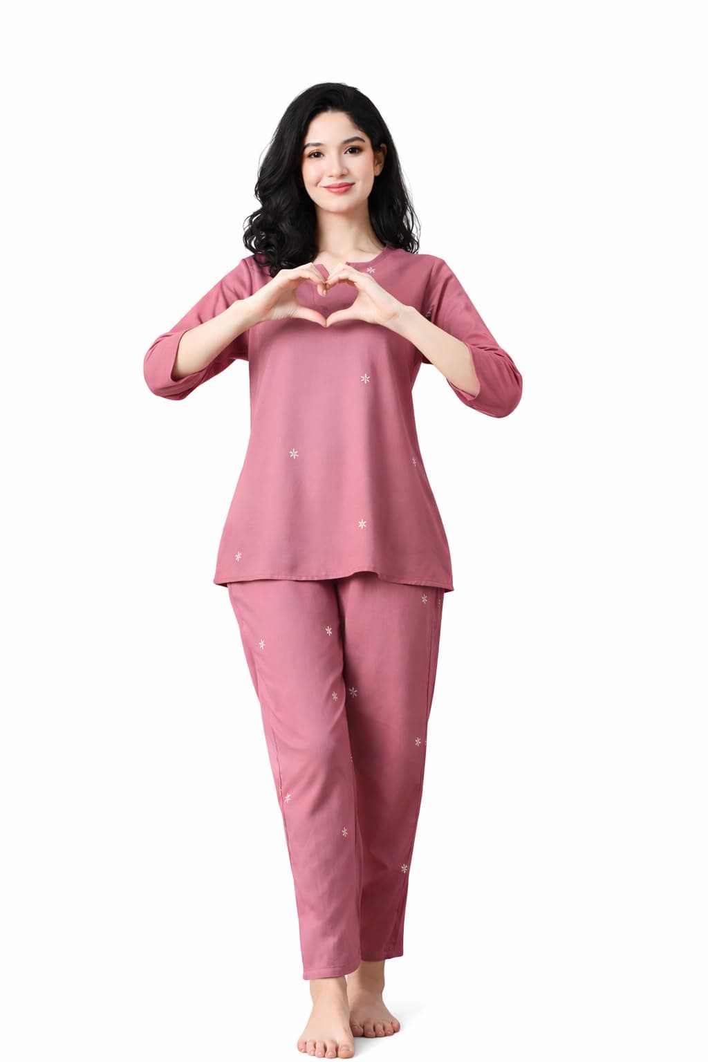 Ichaa Women's Rayon Purple Summer Printed Top and Pyjama Night Suit or Lounge Wear Set