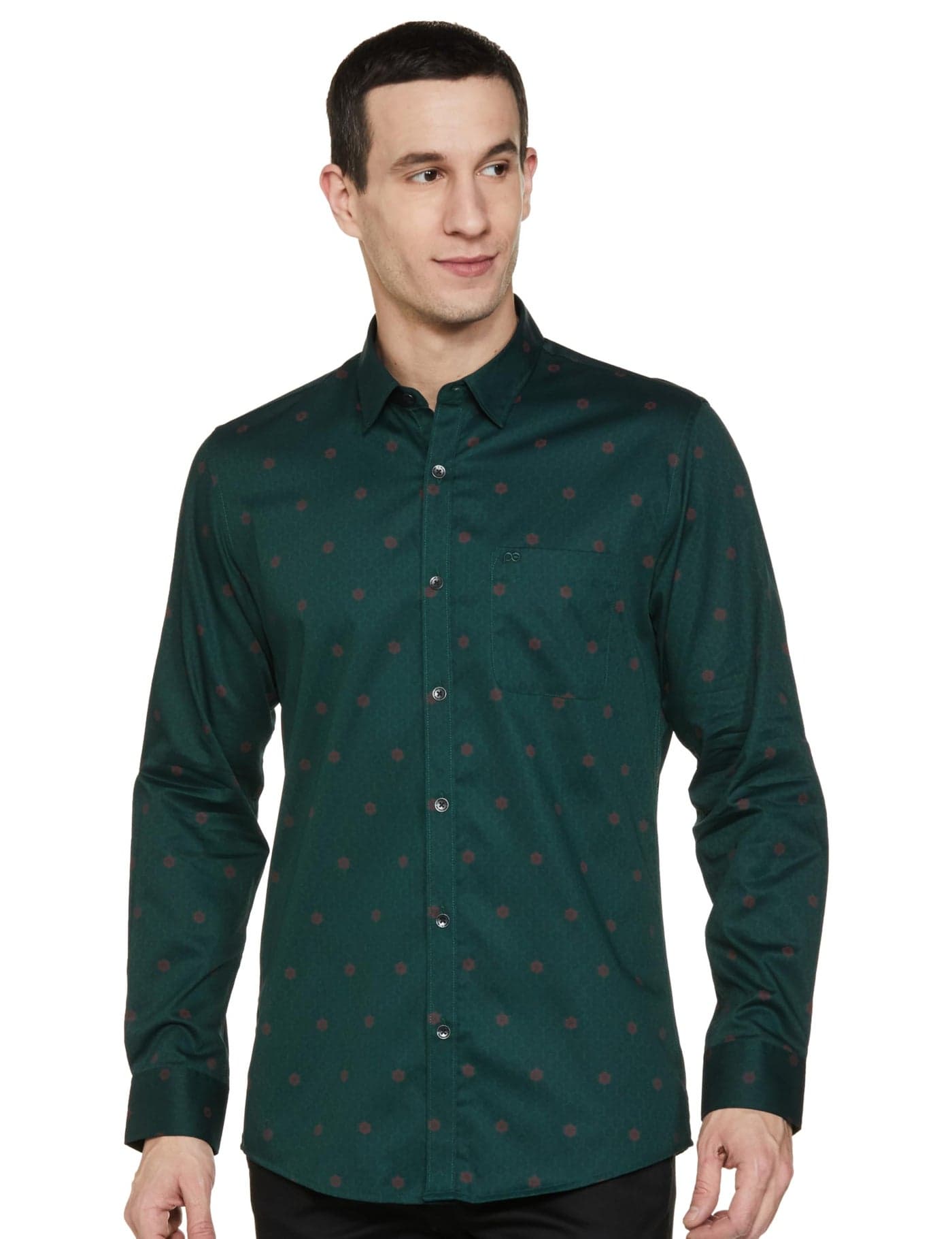 Peter England Men Cotton Slim Fit Printed Festive Shirt Dark Green, 39