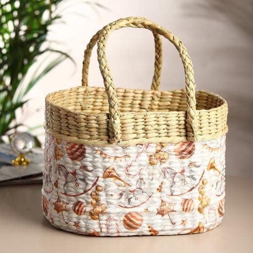 Habere India-All The Cultures Fabricating India Tiffin Basket | Lunch Bag | Gift Hamper Baskets | Hampers (Design 05, Oval - 27x18x18 cm)