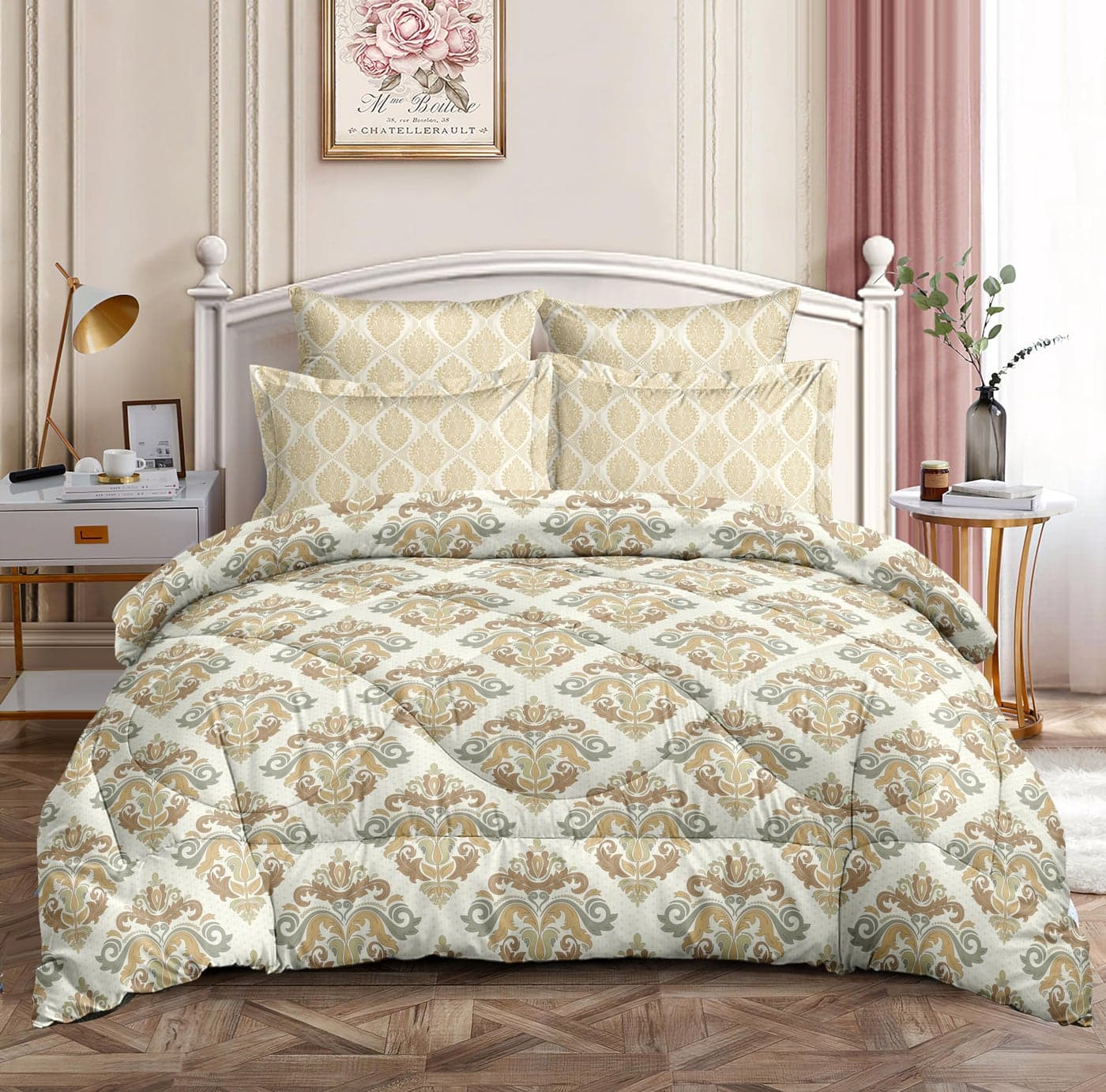 TIB Glace Cotton Geometric Duvet Cover King Size | Blanket Cover Double Bed | Quilt Cover Double Bed with Zipper 140 GSM, 90x100, Abstract Beige, 140 TC