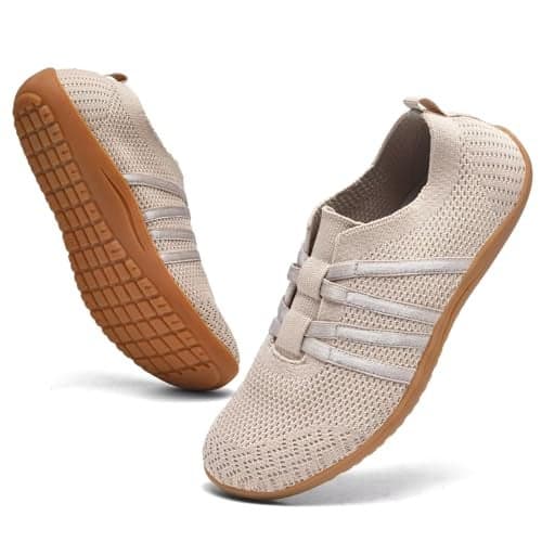 DEXJEWU Women's Minimalist Barefoot Walking Shoes Wide Toe Box Flats Lightweight Casual Gym Athletic Sneakers, 006 Camel, 6.5