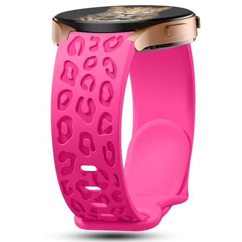 IKANFI No Gap Leopard Engraved Bands Compatible for Samsung Galaxy Watch 6/5/4 Band 40mm 44mm,Watch 6 47mm 43mm,5 Pro 45mm,Watch 4 Classic 42mm 46mm,20mm Soft Silicone Replace Strap Women-Hot Pink
