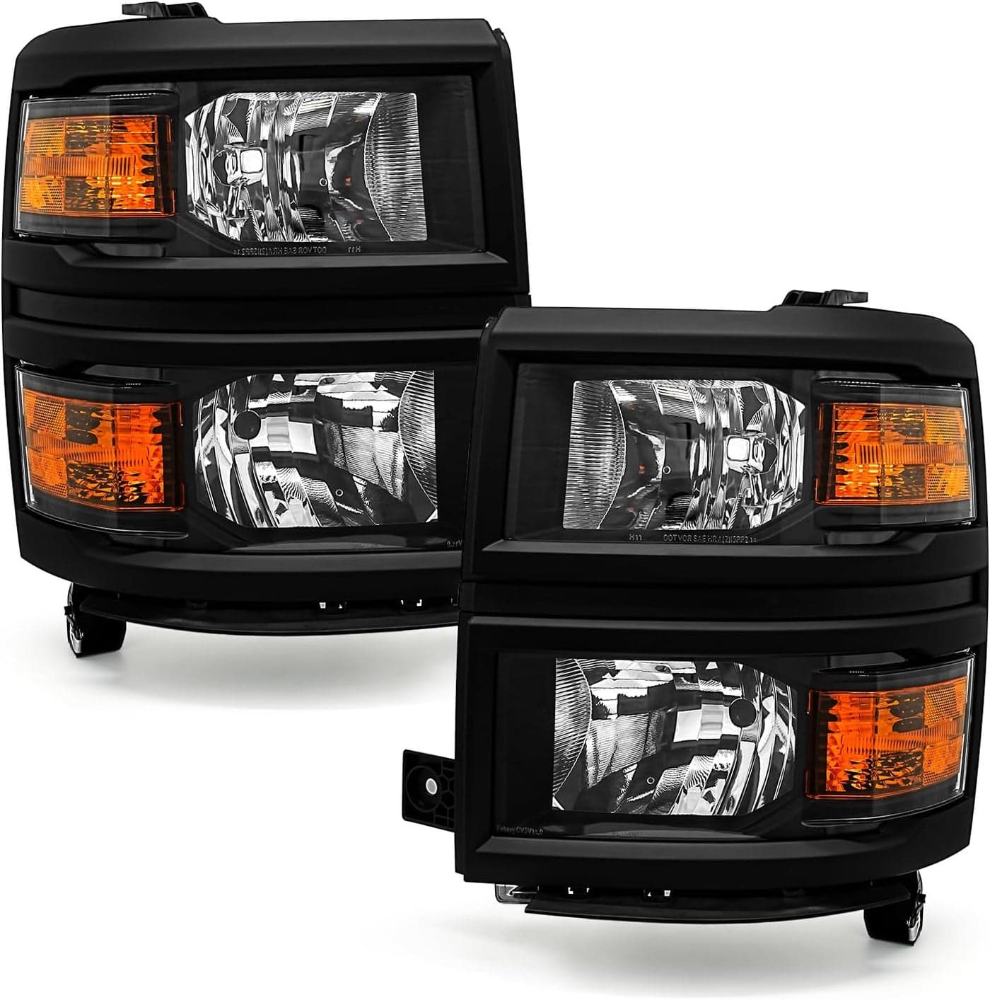 ADCARLIGHTS Headlight Assembly for 2014-2015 Chevy Silverado 1500 Black Housing with Amber Reflector LH+RH Pair