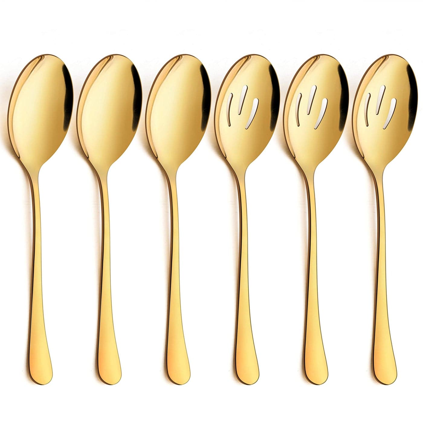 LIANYU 6 Pack Gold Serving Spoons Set Large Slotted Spoons Stainless Steel Buffet Dinner Restaurant Golden Serving Utensils Catering Set for Party Banquet 98 Inch