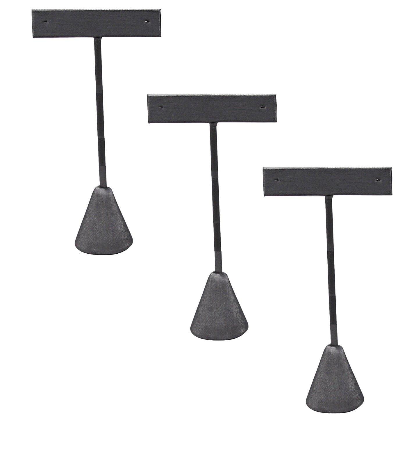 888 Display USA ® - 3 Steel Grey Faux Leather Earring T Stand Showcase Displays (5.75" (3 Pack), Steel Grey Leatherette)