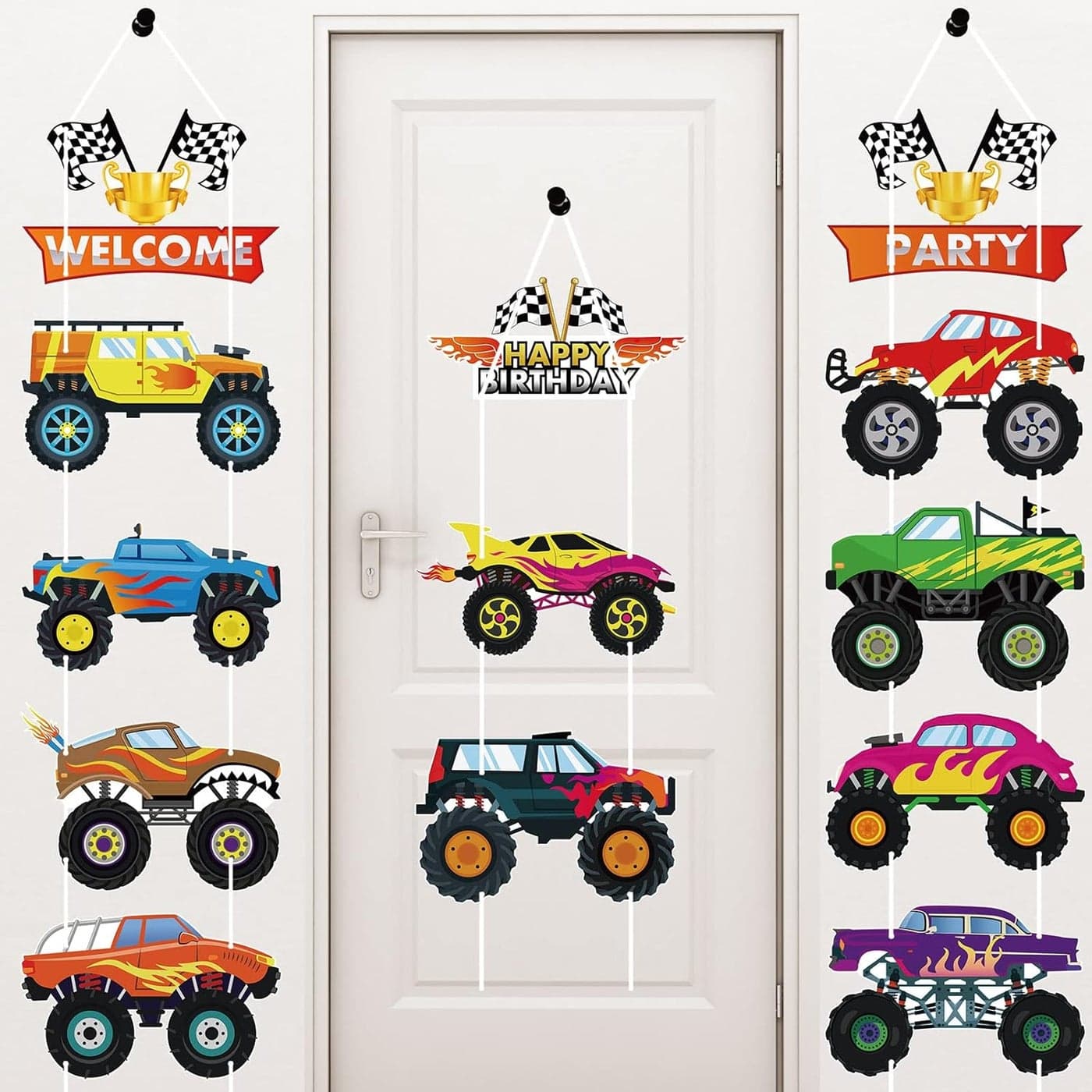 Containlol 13 Pcs Truck Birthday Party Supplies Monster Party Supplies Funny Cars Party Decorations Truck Sign Cardboard Cutouts for Birthday Supplies DIY Decorations