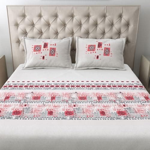 Mafatlal 186 TC Spring Glory Cotton Bedsheet for King Size Bed | 108 x 108 Inches | Cool-Touch Summer Sheets for Breathable Sleep Comfort | 2 Pillow Covers | Poppy Red