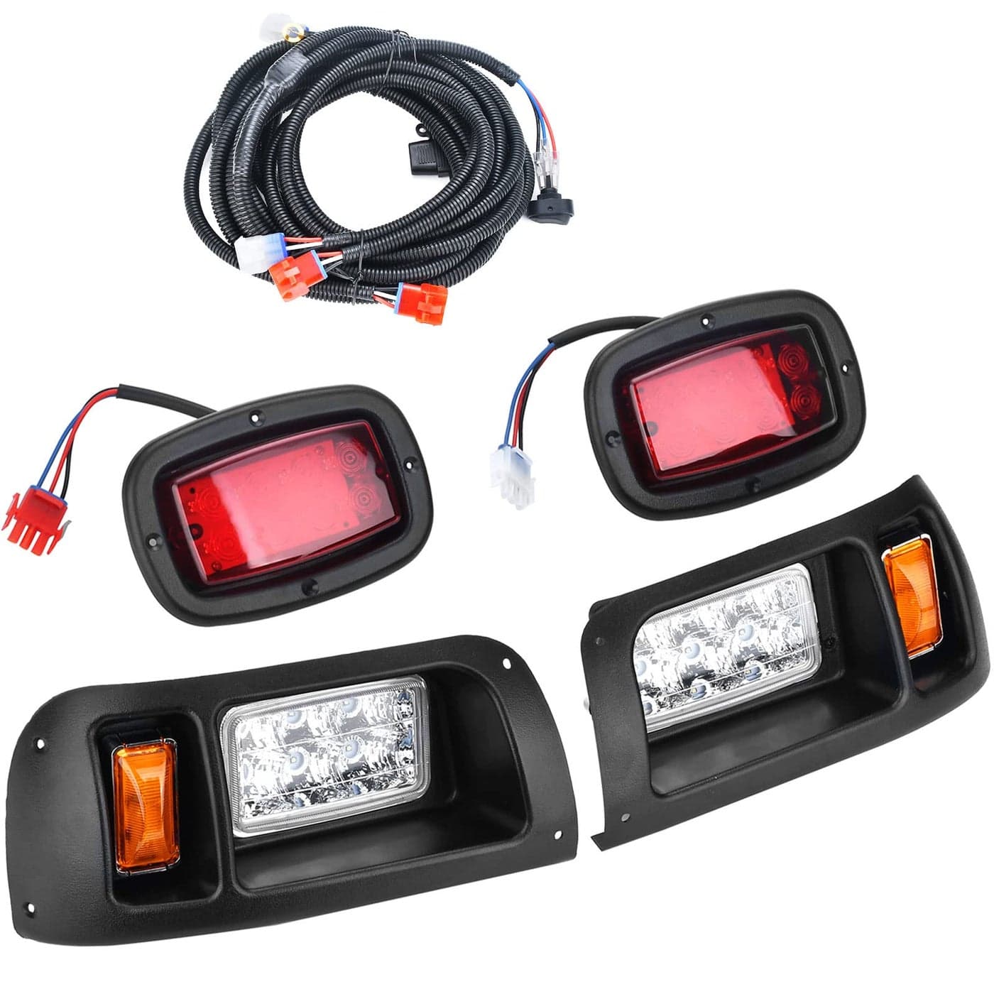 Lochnchn LED Lighting Kit 12V Headlight Tail Light Kit for Club Car DS Golf Carts 1993UP Street Legal Waterproof BlackRed