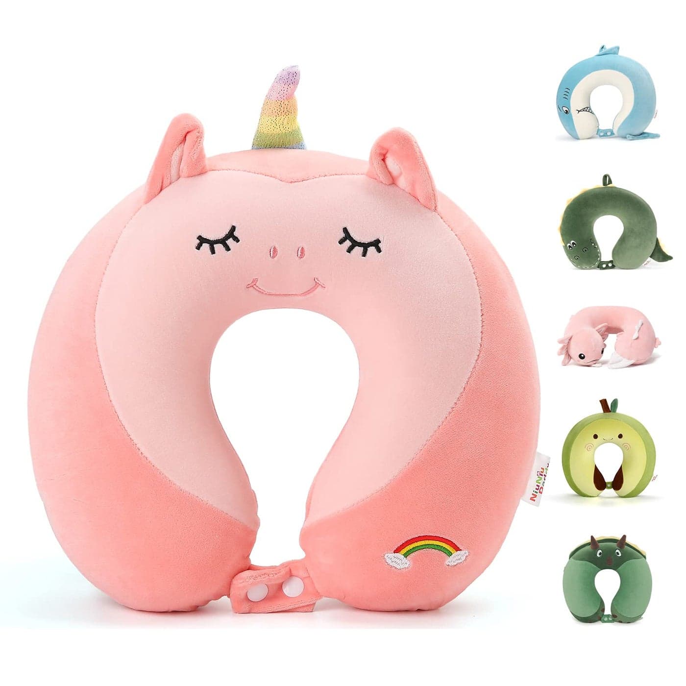 Niuniu Daddy Neck Pillow for Traveling Pure Memory Foam Travel Neck Support Pillows for Airplane Car Headrest Sleep Age 8 Children Kids Including Adults Unicorn Travel Pillow