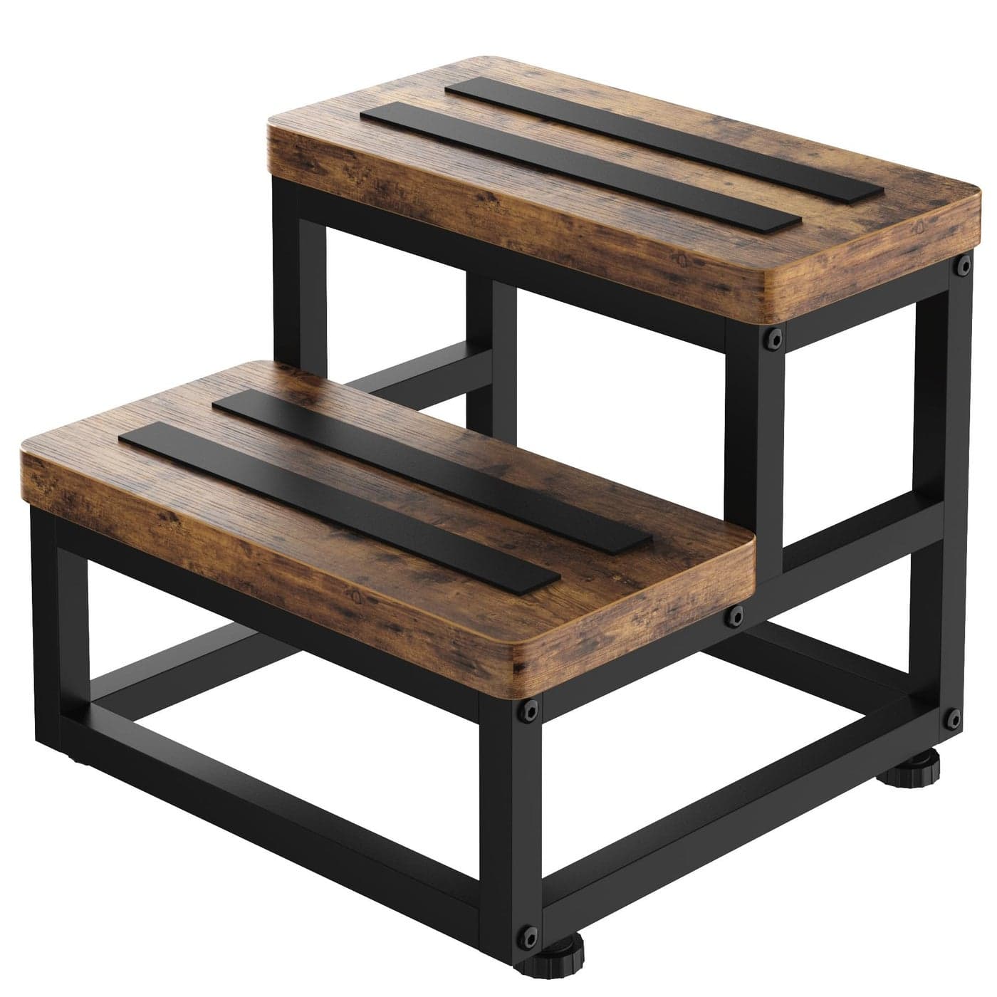 2 Step Wooden Step Stools for Adults Kids Heavy Duty Stepping Stools Wooden Bed Step Stools for High Beds NonSlip 2 Bedside Foot Stool with 500 Lbs Capacity Kitchen Bed RVS Step Rustic Brown