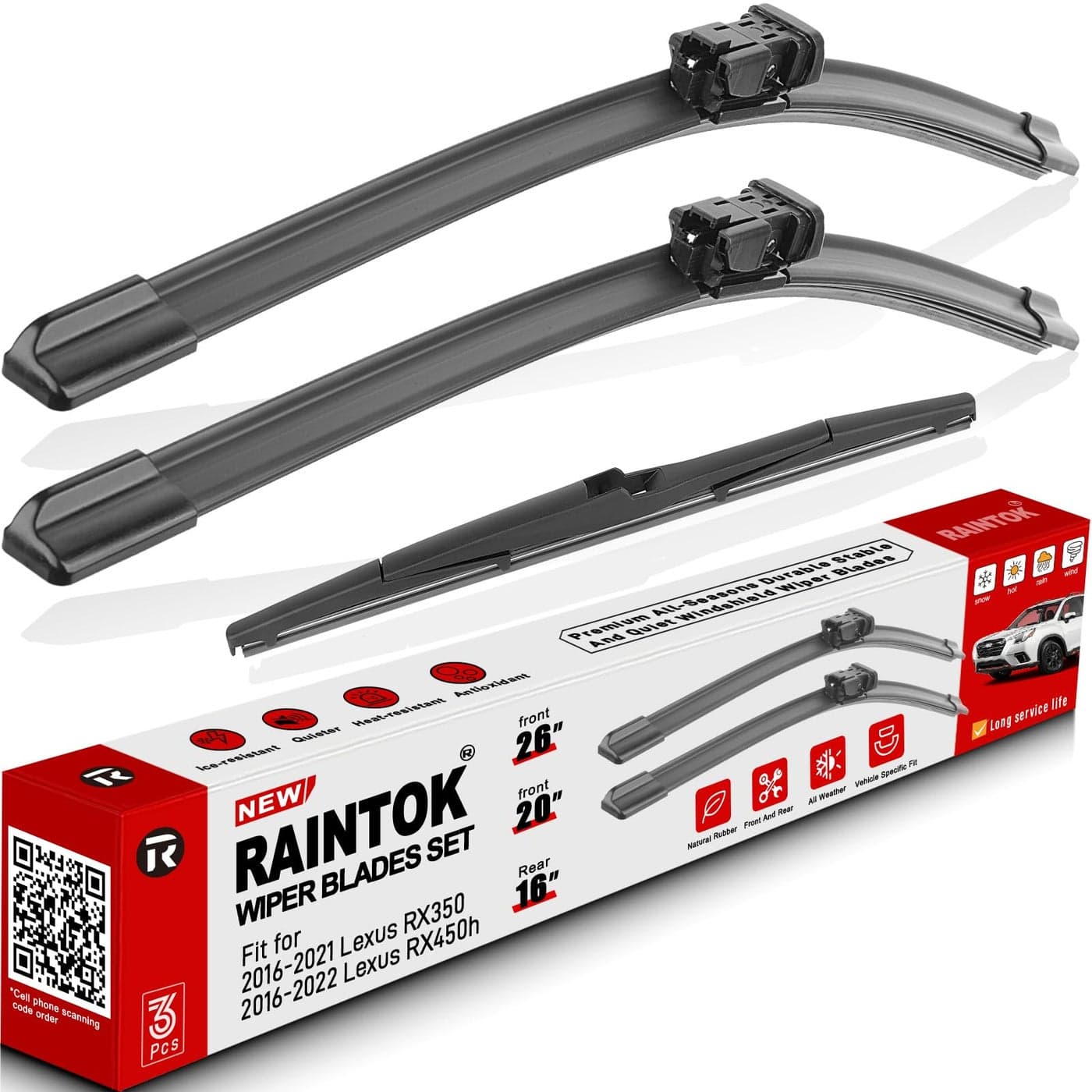RAINTOK Windshield Wiper Blade Set Replacement for Lexus RX350 RX450h 2016 2017 2018 2019 2020 2021 Original Equipment Replacement Front Rear Windshield Wiper Blade262016 Set of 3 Top Lock
