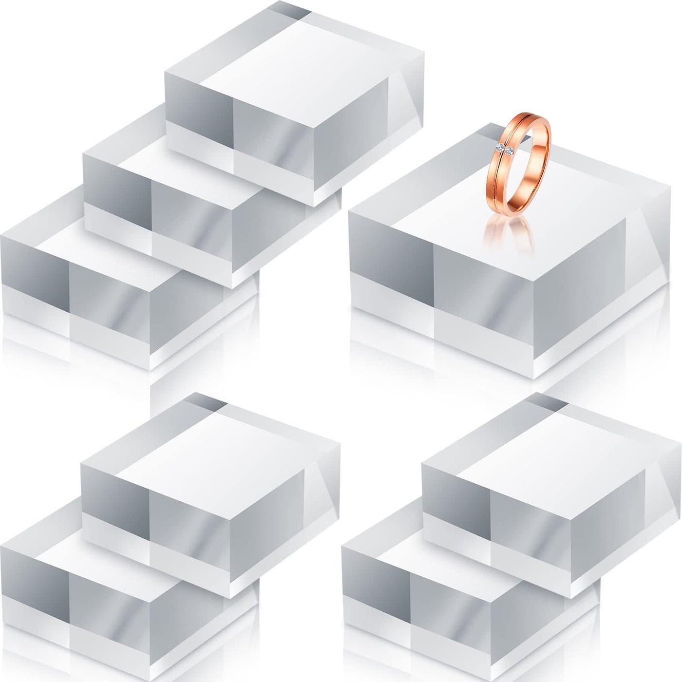 Remerry 8 Pieces Acrylic Display Block 2 x 2 x 1 Inch Clear Polished Acrylic Square Display Cube Block Stand Holder for Rings Jewelry Ornaments
