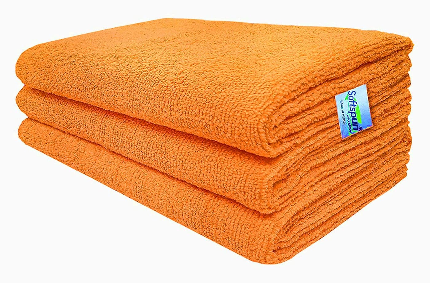 SOFTSPUN Microfiber Cleaning Cloths 50X50 cms 3 pcs Towel Set 340 GSM Orange! Highly Absorbent Lint and Streak Free Multi-Purpose Wash Cloth for Kitchen Car Window Stainless Steel Silverware.