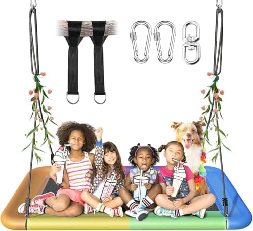 Everyfun Tree Swing for Kids and Adults 60 Waterproof Rectangle Platform Swing 700lbs Heavy Duty with Adjustable Straps Colorful