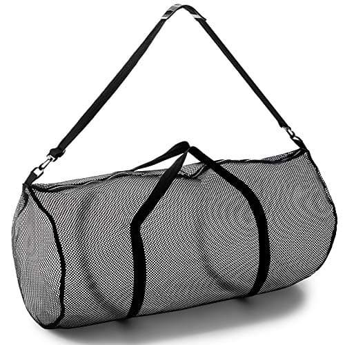 Champion Sports Mesh Duffle Bag with Zipper and Adjustable Shoulder Strap, 15” x 36”, Black - Multipurpose, Oversized Gym Bag for Equipment, Sports Gear, Laundry - Breathable Mesh Scuba and Travel Bag