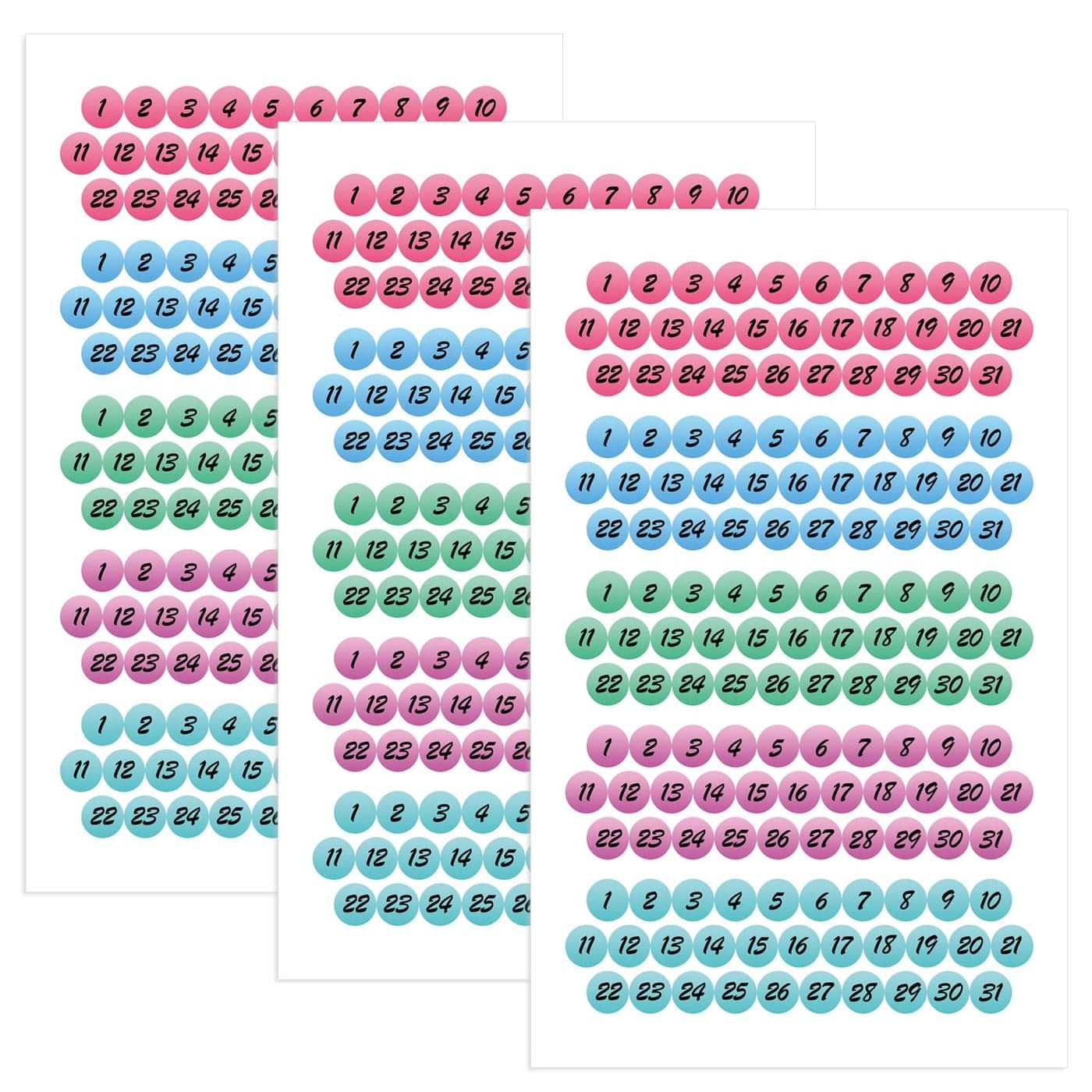 CIEMODA 3 Sheets Day Planner Stickers Month Number Foiled Date Dots Colorful Calendar Stickers for Journal and Notebooks