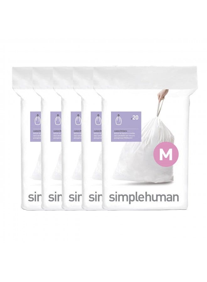 simplehuman Code M Custom Fit Drawstring Trash Bags in Dispenser Packs, 100 Count, 45 Liter / 11.9 Gallon, White