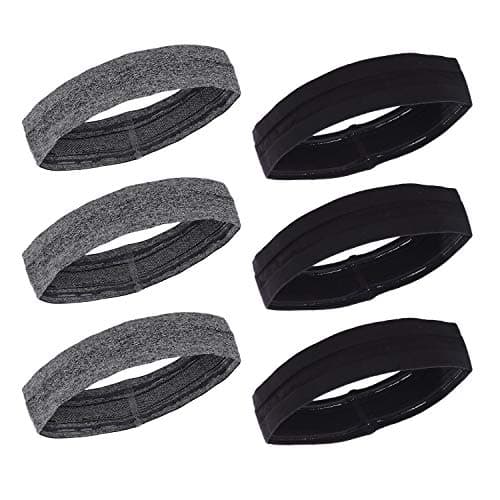 Pamase 6pcs Non Slip Silicone Headbands- Adjustable Workout Headbands Sweat Wicking Hair Bands for Sports Yoga Running Fitness Exercise Gym Athletics for Men Women Sportslovers (Black& Grey)