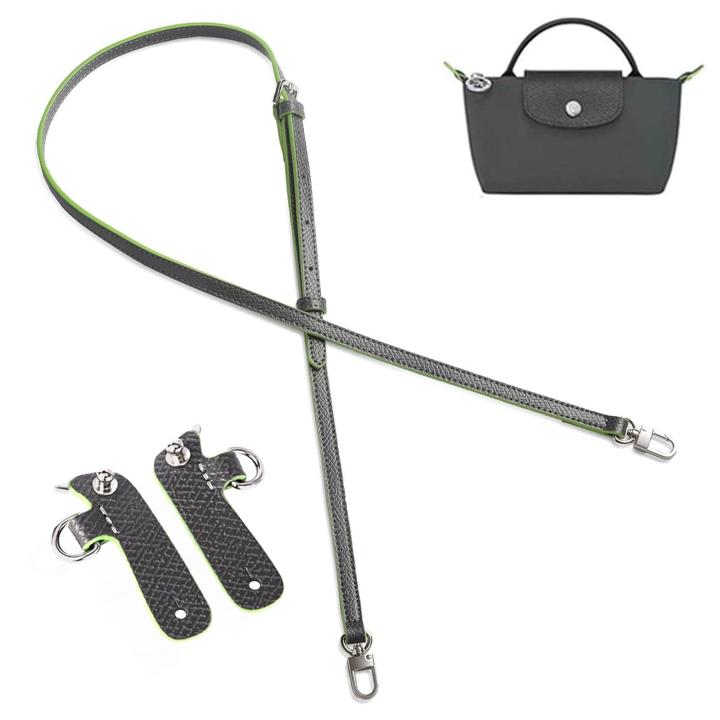 KOMHPS Purse Straps Replacement Leather Handbag Crossbody Shoulder Strap Adjustable for Longchamp Bag WomenGray