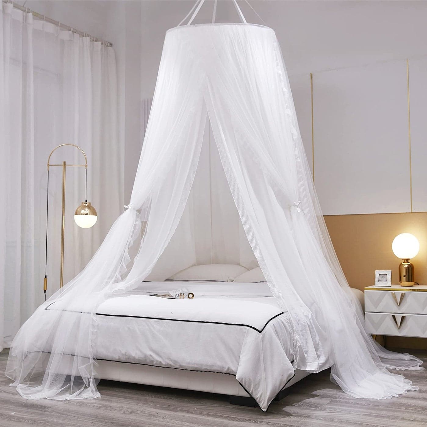 VETHIN Double Layer Princess Round Dome Canopy Bed Curtain for Girls AdultsChildren Dreamy Mosquito NetCute Bedroom Decoration Castle Play Tent Reading Nook Canopies DomeWhiteWhite