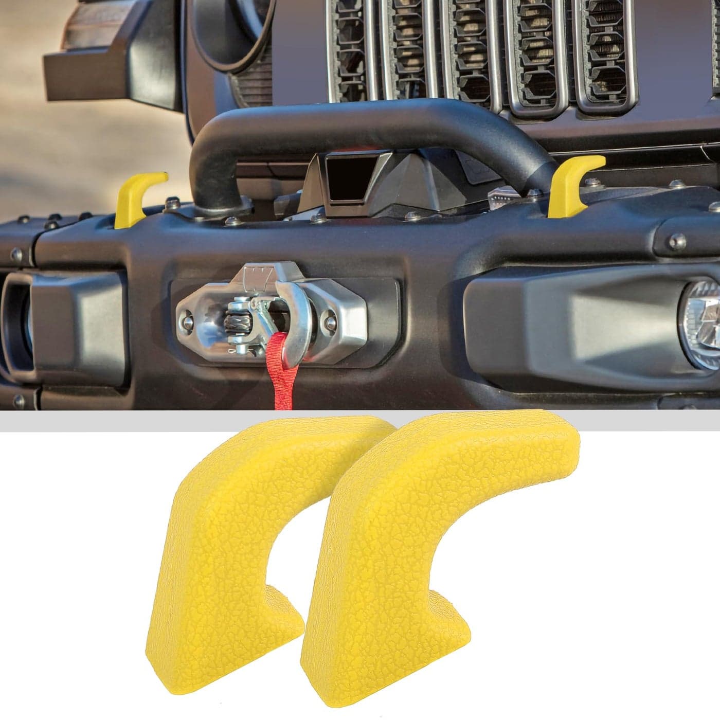 JWWY Bumper Tow Hook Covers Tow Trailer Hitch Receiver Cover Towing Hitch Rubber Sleeve Protector Cover Trim Fit for 20072025Jeep Wrangler JL Gladiator JT 4XE JK Exterior Accessories 2pcs Yellow