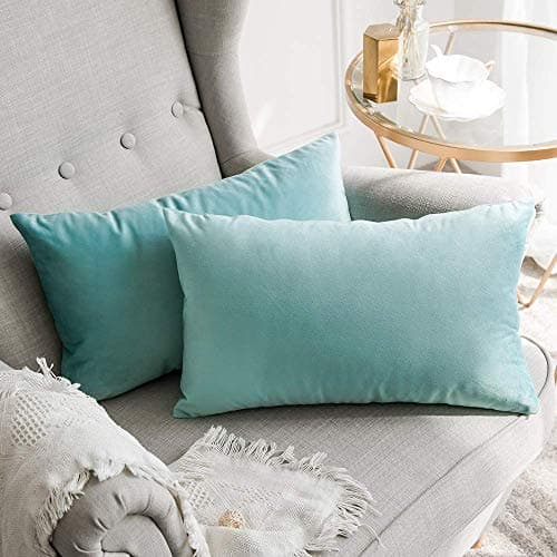 Khooti Rectangular Velvet Cushion Cover, 20x30 | Teal Green | Pack of 2 | Solid Plain Soft & Smooth, Decorative Cushion Covers for Living Room, Bedroom, Couches, Chairs, Sofas, Beds & Home Decor