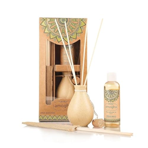 IRIS Amogha Reed Diffuser | 100ml Fragrance Oil + 8N Reed Sticks | Long-Lasting Aromatherapy Diffuser for Home & Office | Smoke-Free, Flame-Free Air Freshener | Ideal for Gifting (Lemon Grass)