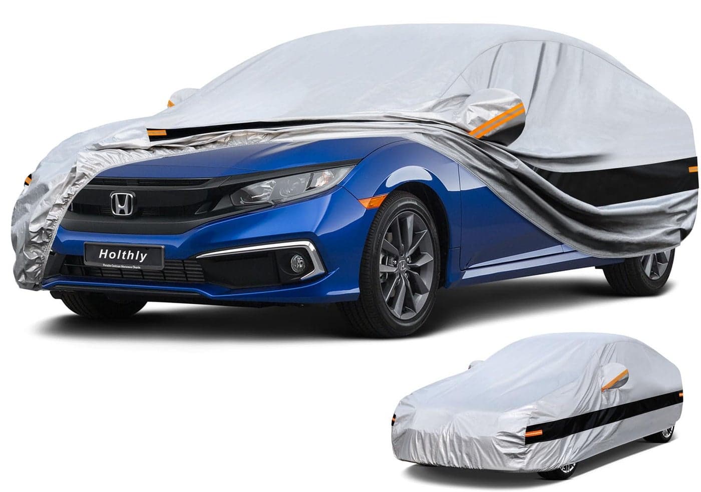 Holthly 10 Layer Sedan Car Cover Waterproof All Weather for Automobiles,100% Waterproof Outdoor Car Covers Rain Snow UV Dust Protection, Custom Fit for Honda Civic, Toyota Corolla, VW Jetta,etc
