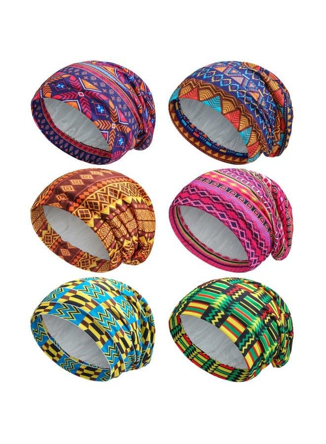 6 Pcs Satin Lined Bonnet Sleep Cap for Women Men African Silk Soft Beanie Hair Sleep Wrap for Natural Curly Braids(Classic Patterns)