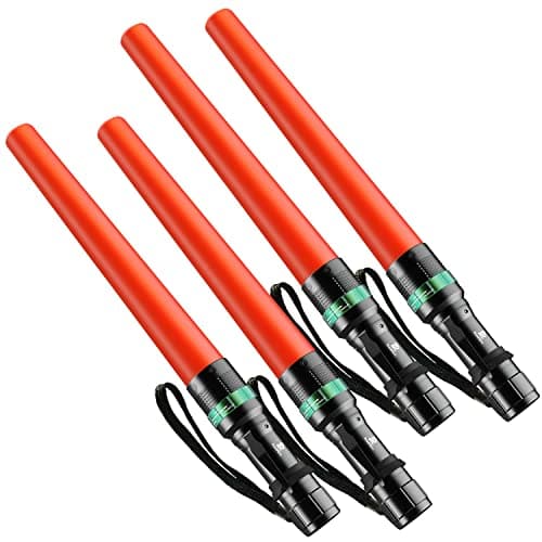 RoadHero 4 Pack Traffic Wand, 16 Inch Flashlight Led Traffic Control Baton, Small Orange Safety Wands, Air Marshaling Wand with 5 Flashing Modes, Night Signal Light for Airport, Parking Directing