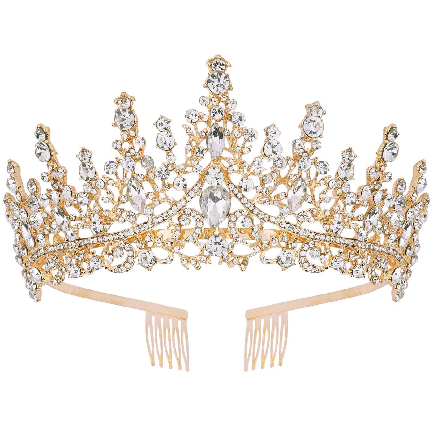 CURASA Gold Tiara and Crowns for Women Crystal Queen Crown Wedding Tiaras for Bride Princess Crown for Little Girls Headpiece for Bridal Birthday Party Prom Halloween Pageant