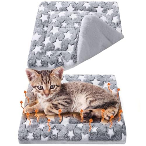 VitalCozy 2 Pack Self Warming Cat Mat Self Heating Pad Bed Reversible Machine Washable Reflects Body Heat Warm Thermal Pet Pad Crate Blanket for Feral and Indoor Cat Star17 X 17