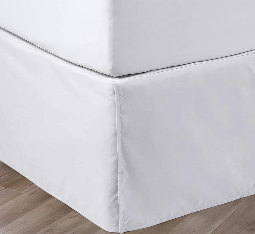 SGI bedding 12 Inch Drop Bed Skirt Twin Size with Platform to Stay in Place Elegant Pleated Design with Split Corners Wrinkle Resistant Fabric for Modern and Stylish Look White