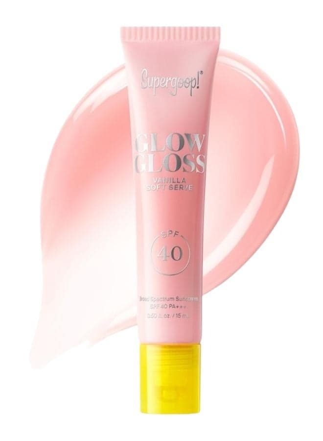 Supergoop! Glow Gloss SPF 40 Lip Balm with Peptides & Shea Butter – Vanilla Soft Serve (Sheer Soft Pink Tint), High-Shine Hydrating Lip Gloss 15ml