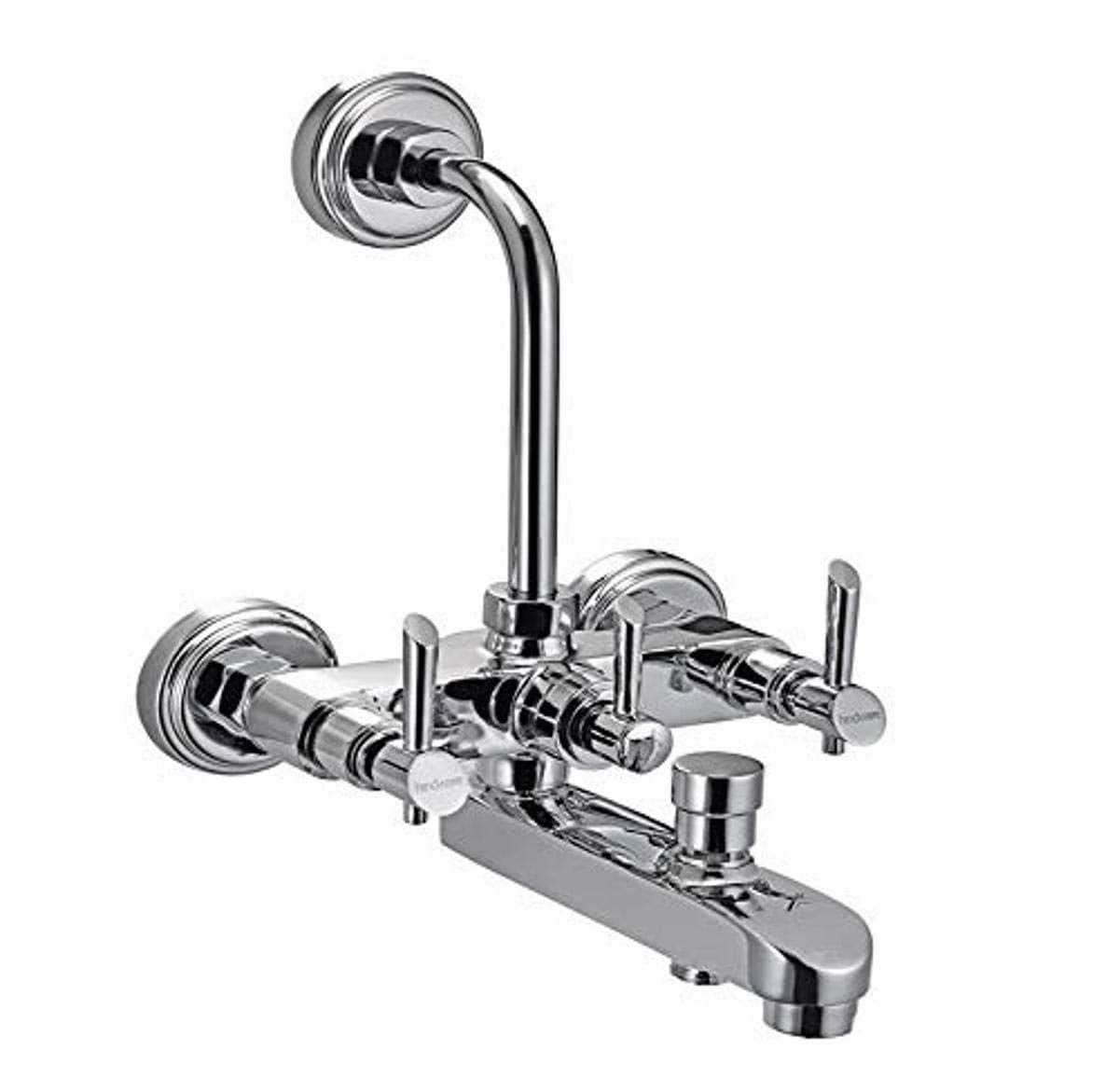Hindware F110019CP Immacula Wall Mixer Wall Mixer 3 in 1 Provision for Over Head Shower with 115Mm Long Bend Pipe & Flange (Chrome)