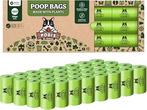 Pogis Compostable Poop Bags LeakProof ExtraLarge Made with Plants 32 Rolls 480 Bags