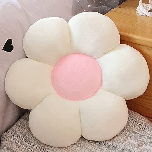 AVSHUB Sunflower Pattern 6 Petal Cute Preppy Decorative Throw Pillow|Floor Cushion with Fibre Filling for Aesthetic Decoration (White, 50CM)