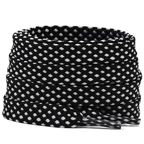DELELE Athletic Flat Shoe Laces: Double Layer Colorful Twill Shoelaces 2 Pair 39 Inch Black White