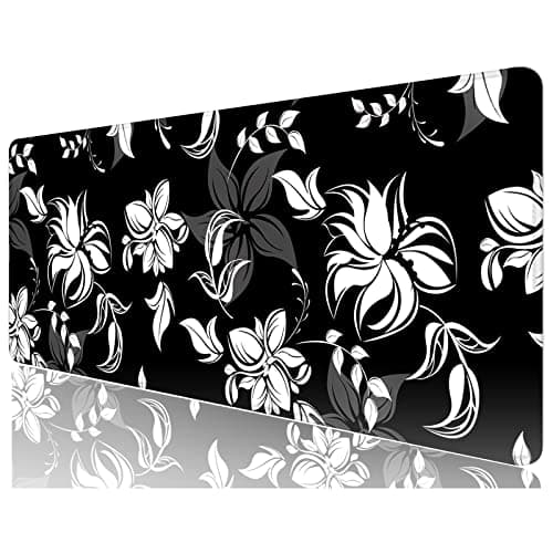 Desk Mat, 32" x 12" XXL Extended Large Gaming Mouse Pad, Desktop Decor Desk Pad, Cute Men Women Office Supplies and Accessories, XL Mouse Mat for Laptop & Keyboard, Black White Flowers
