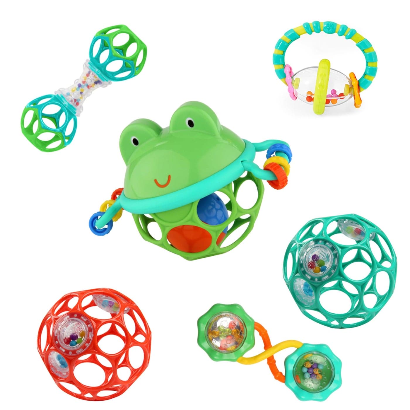 Bright Starts Little Shakers 6pc Gift Set EasyGrasp Oball Technology Baby Rattles Balls and Teethers OnTheGo Toys Lightweight Unisex Newborn