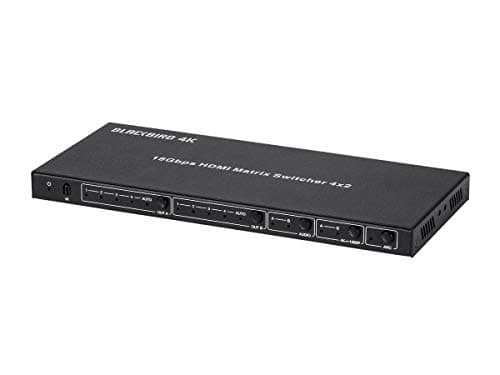 Monoprice Blackbird 4K HDMI Matrix 4x2 HDR 18G 4K60Hz YCbCr 444 EDID Coaxial Audio Powered Switch Control Remote 139667